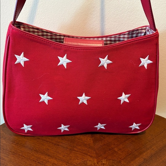 Amanda Smith   Patriotic  shoulder bag  canvas red/white embroidered stars  NWOT - Picture 8 of 17